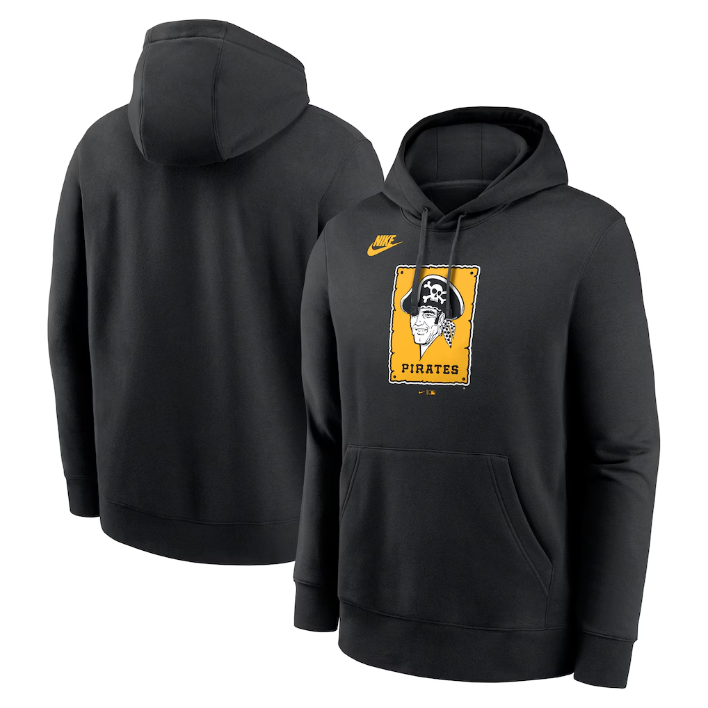 Men's Pittsburgh Pirates Black Cooperstown Collection Logo Club Pullover Hoodie Men's Pittsburgh Pirates Black Cooperstown Collection Logo Club Pullover Hoodie